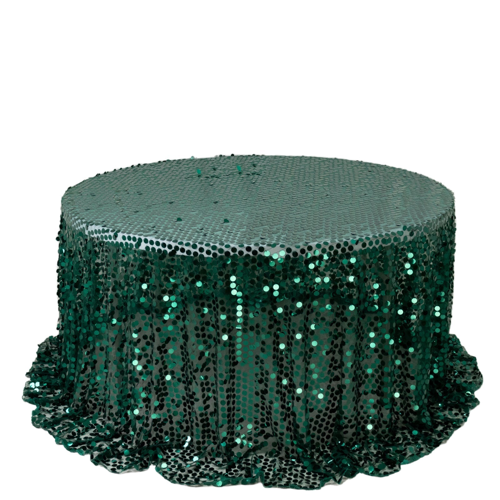 Sequin 132" Round Tablecloth Hunter Emerald Green - Big Payette Table Cover - Bell Racket Store