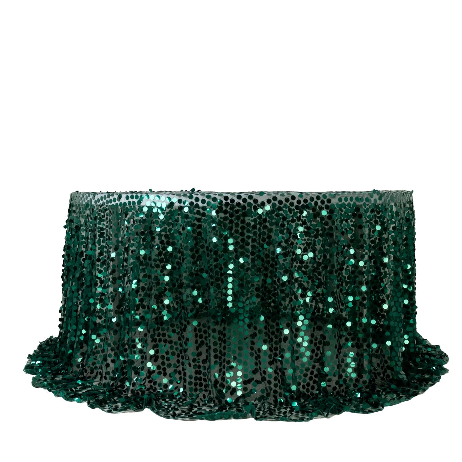Sequin 132" Round Tablecloth Hunter Emerald Green - Big Payette Table Cover - Bell Racket Store