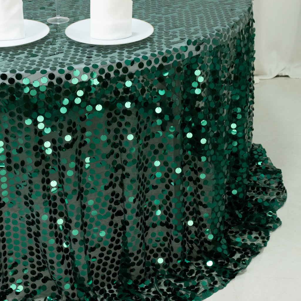 Sequin 132" Round Tablecloth Hunter Emerald Green - Big Payette Table Cover - Bell Racket Store