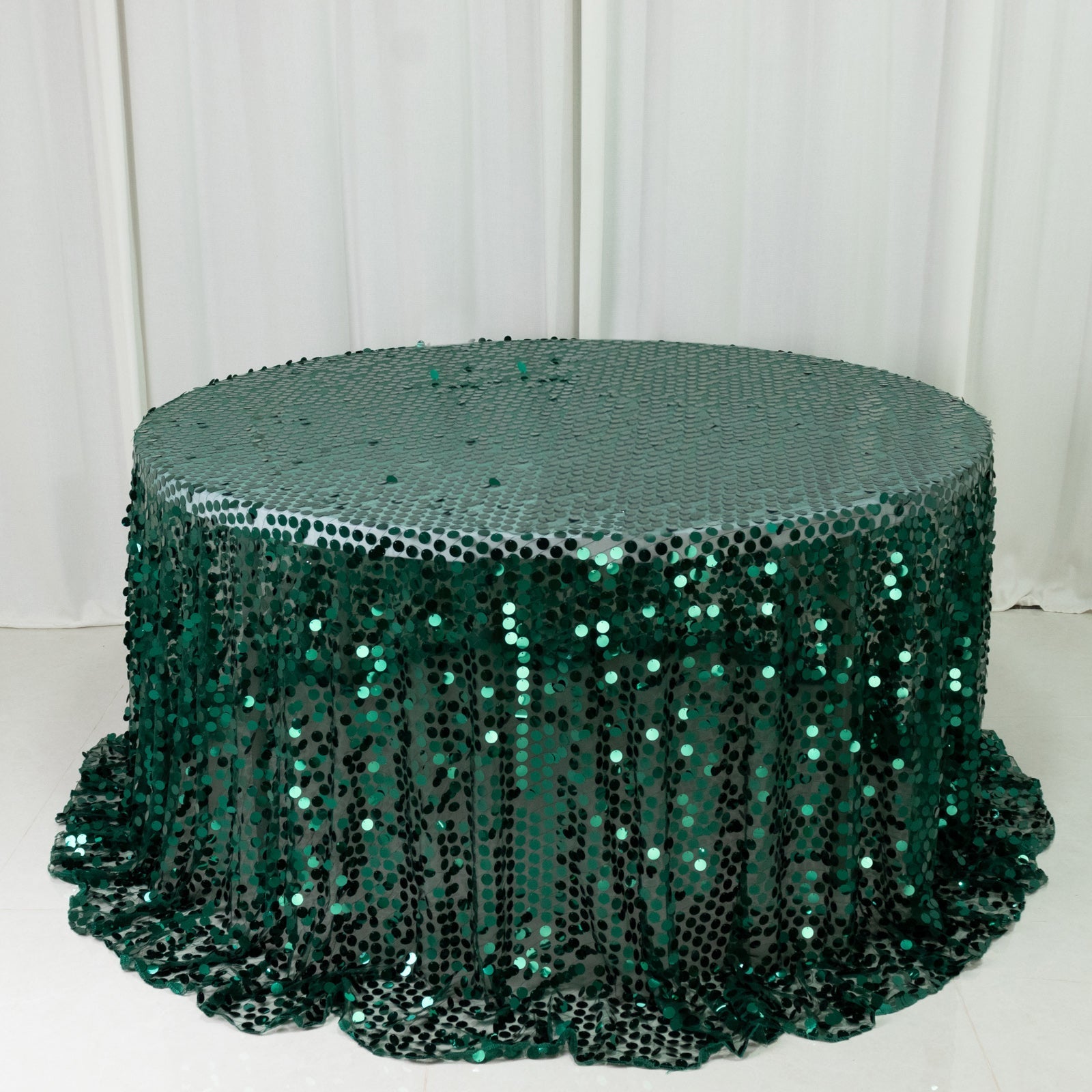 Sequin 132" Round Tablecloth Hunter Emerald Green - Big Payette Table Cover - Bell Racket Store
