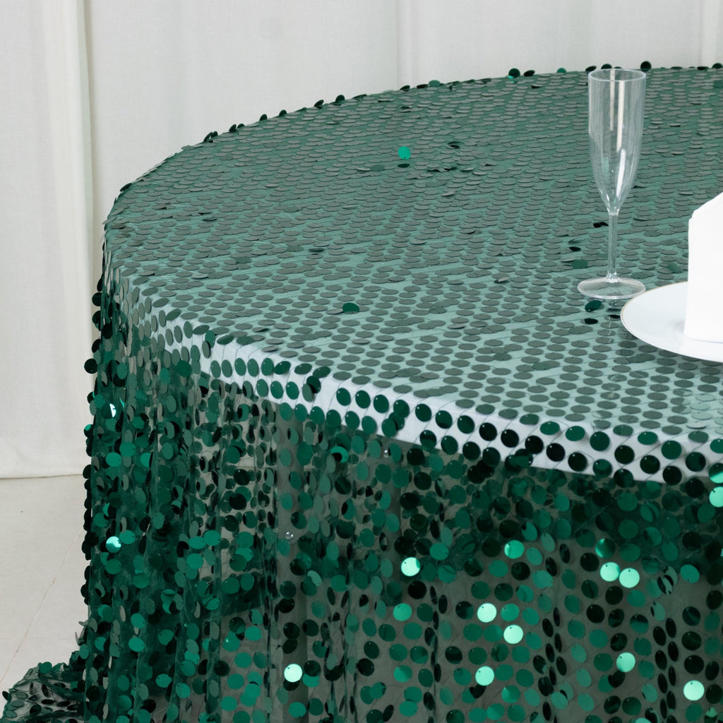 Sequin 132" Round Tablecloth Hunter Emerald Green - Big Payette Table Cover - Bell Racket Store
