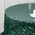Sequin 132" Round Tablecloth Hunter Emerald Green - Big Payette Table Cover - Bell Racket Store