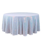 Sequin 132" Round Tablecloth Iridescent Blue - Seamless Dazzling Table Cover - Bell Racket Store