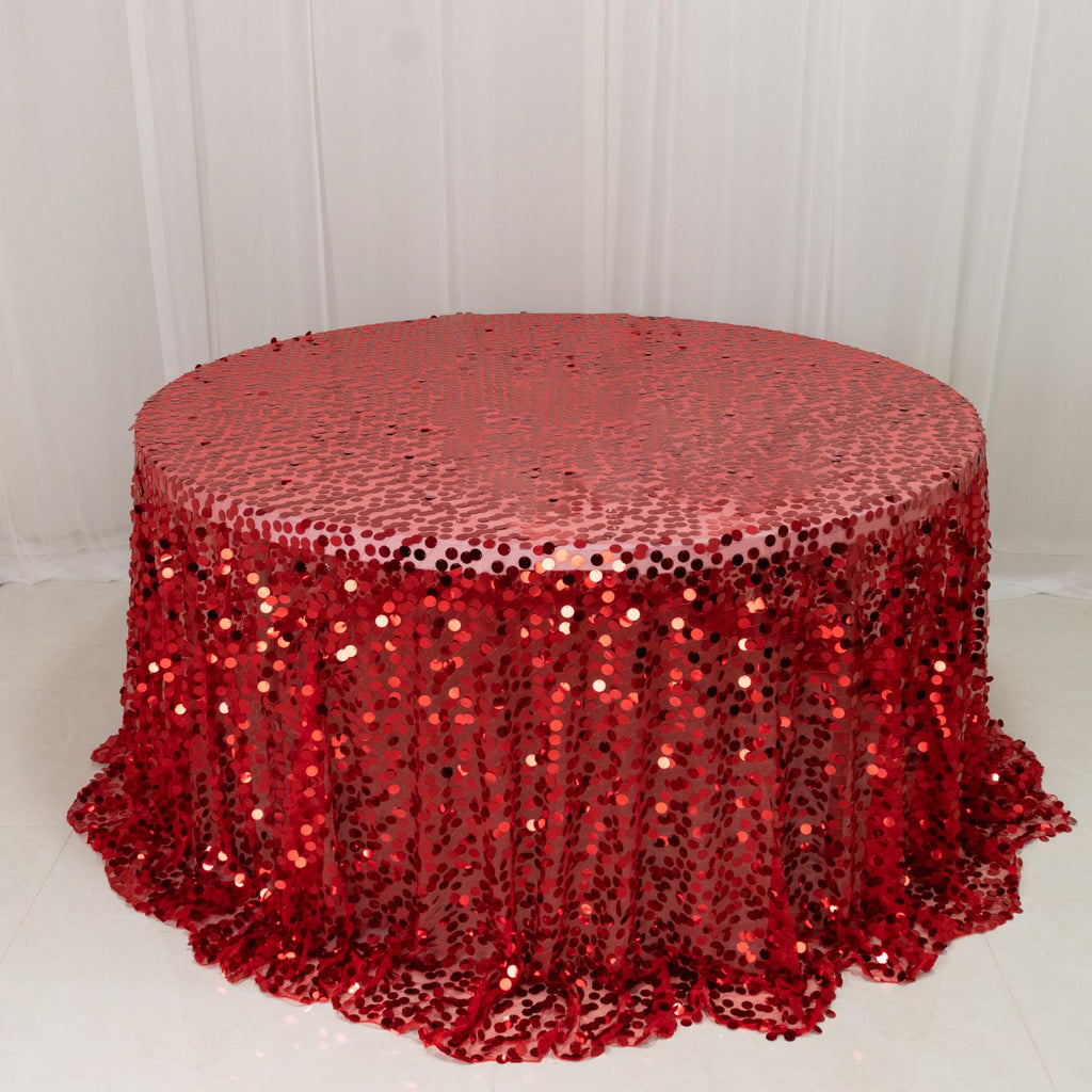 Sequin 132" Round Tablecloth Red - Big Payette Table Cover - Bell Racket Store