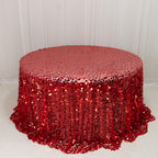 Sequin 132" Round Tablecloth Red - Big Payette Table Cover - Bell Racket Store