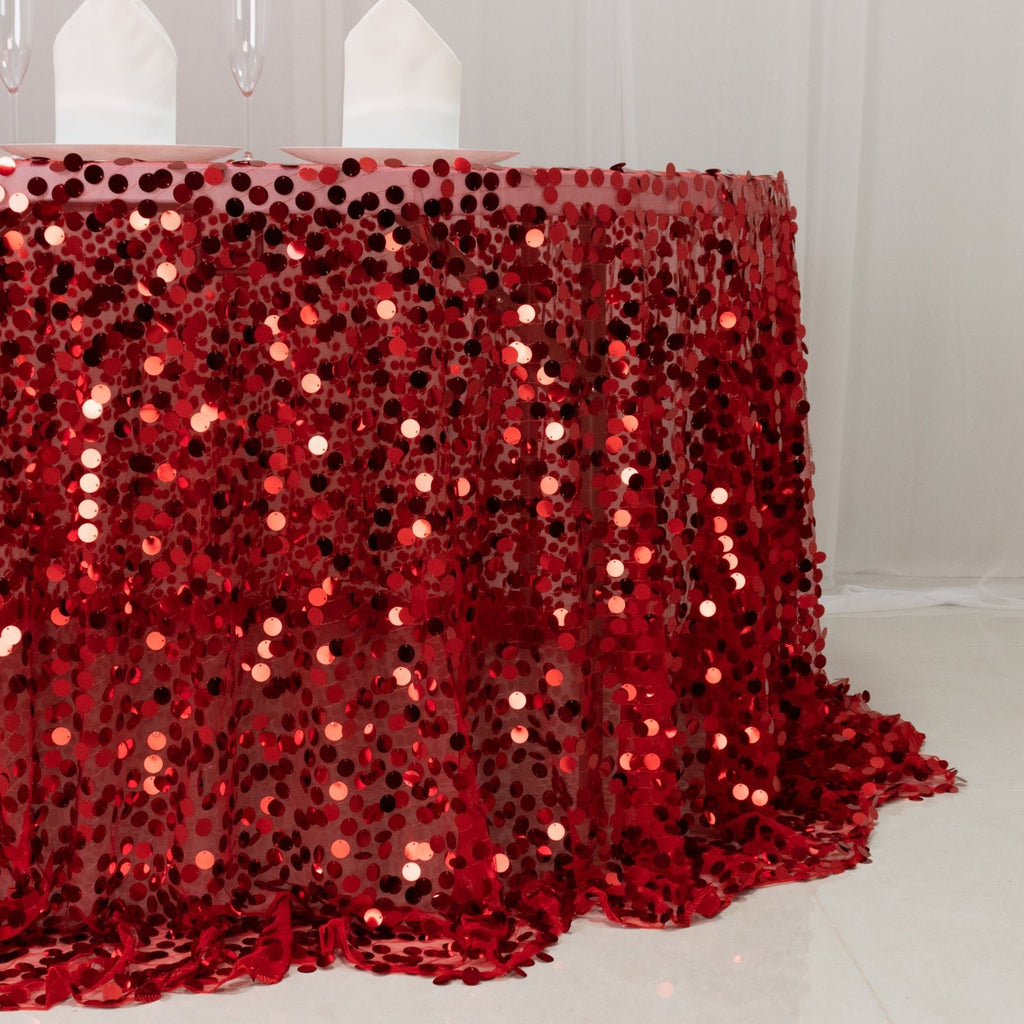 Sequin 132" Round Tablecloth Red - Big Payette Table Cover - Bell Racket Store