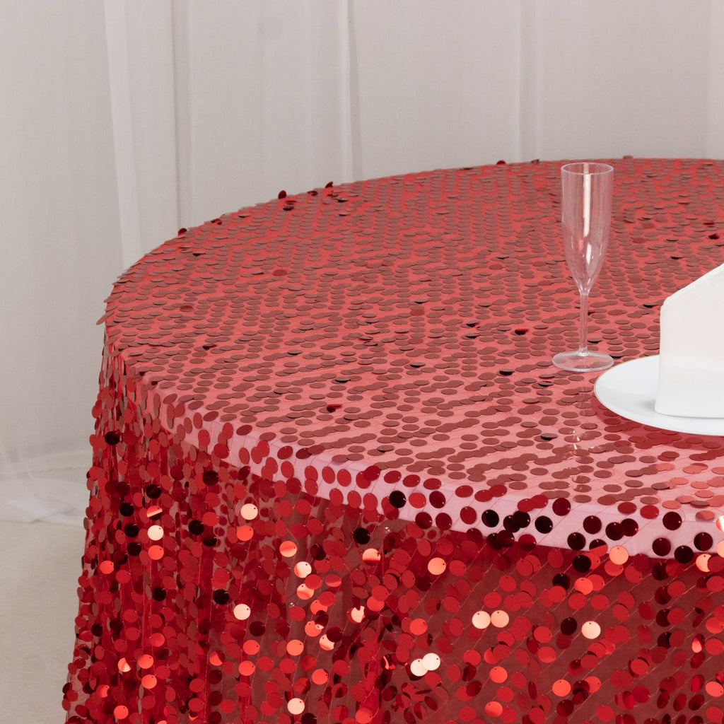 Sequin 132" Round Tablecloth Red - Big Payette Table Cover - Bell Racket Store