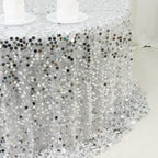 Sequin 132" Round Tablecloth Silver - Big Payette Table Cover - Bell Racket Store