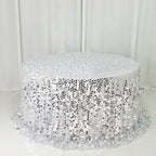 Sequin 132" Round Tablecloth Silver - Big Payette Table Cover - Bell Racket Store