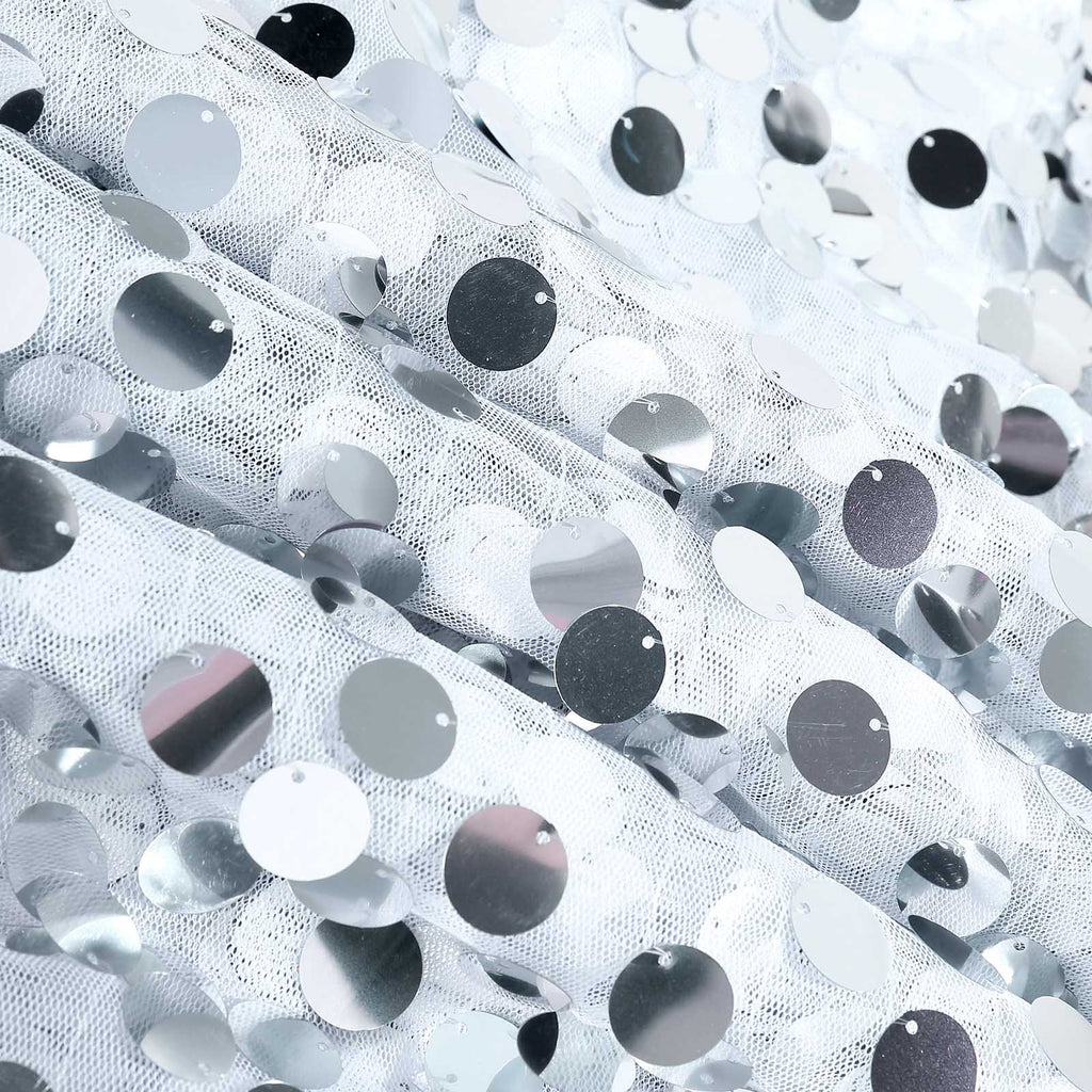 Sequin 132" Round Tablecloth Silver - Big Payette Table Cover - Bell Racket Store