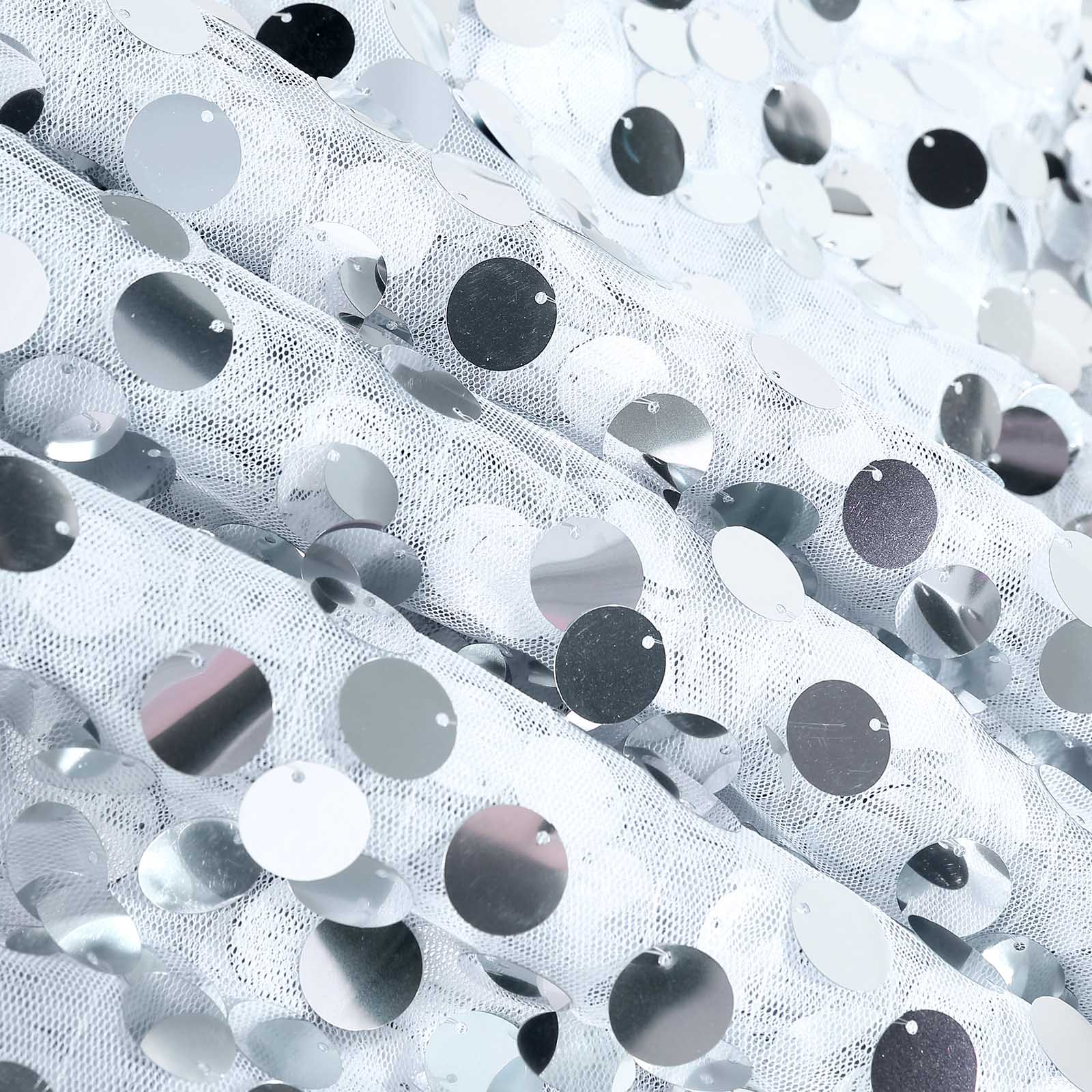 Sequin 132" Round Tablecloth Silver - Big Payette Table Cover - Bell Racket Store