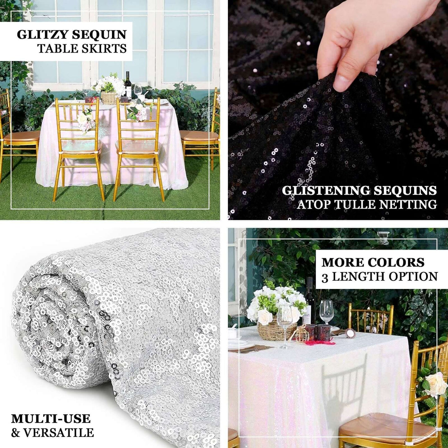 Sequin 14ft Table Skirt White Iridescent - Glitzy Design for Glamorous Celebrations - NestOCart