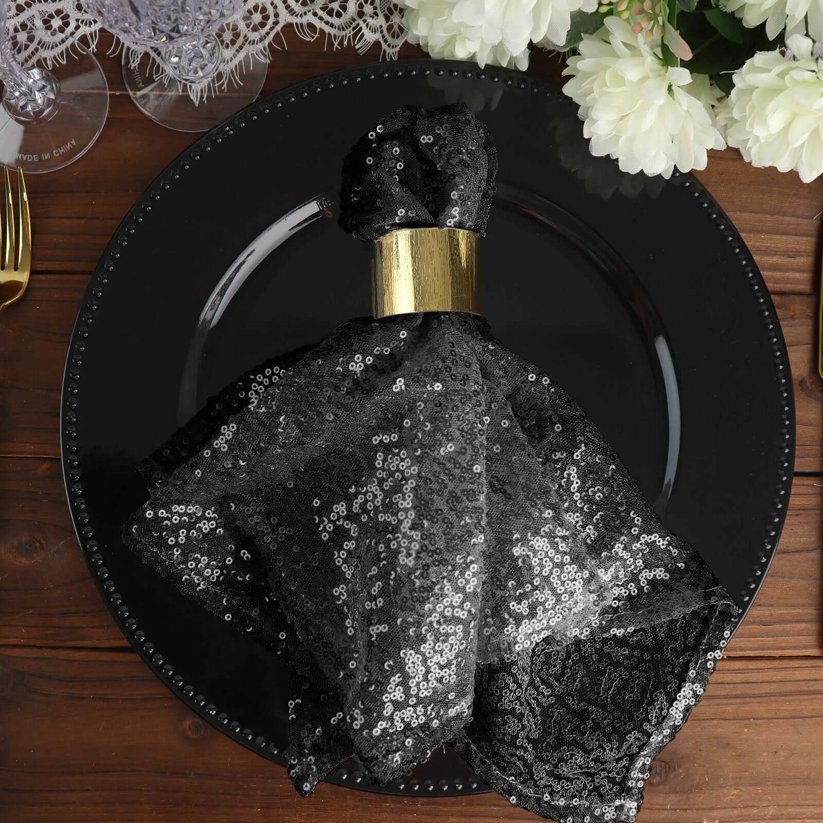 Sequin 20"x20" Napkin Black - Shimmering Dinner Napkin