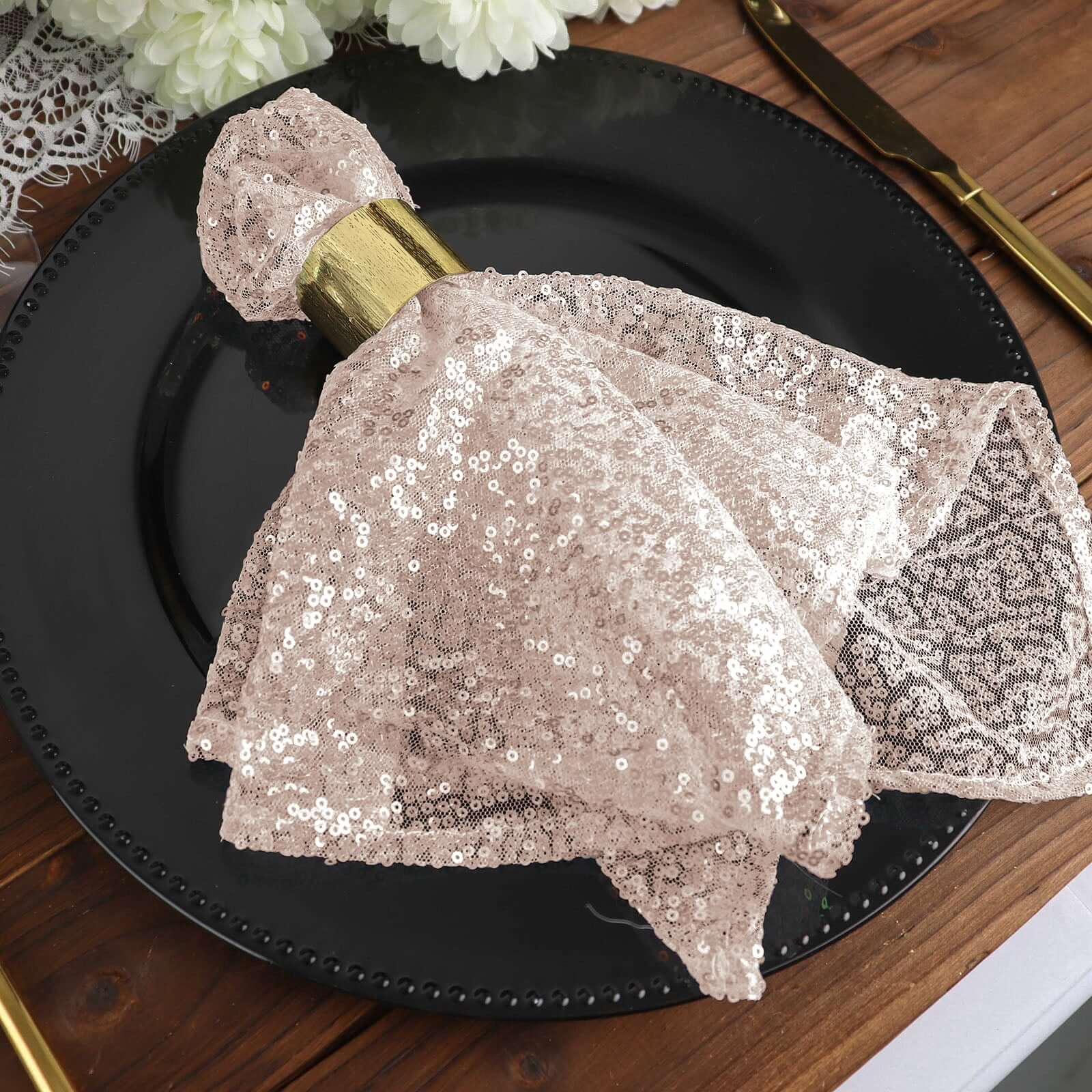 Sequin 20"x20" Napkin Blush - Shimmering Dinner Napkin - NestOCart