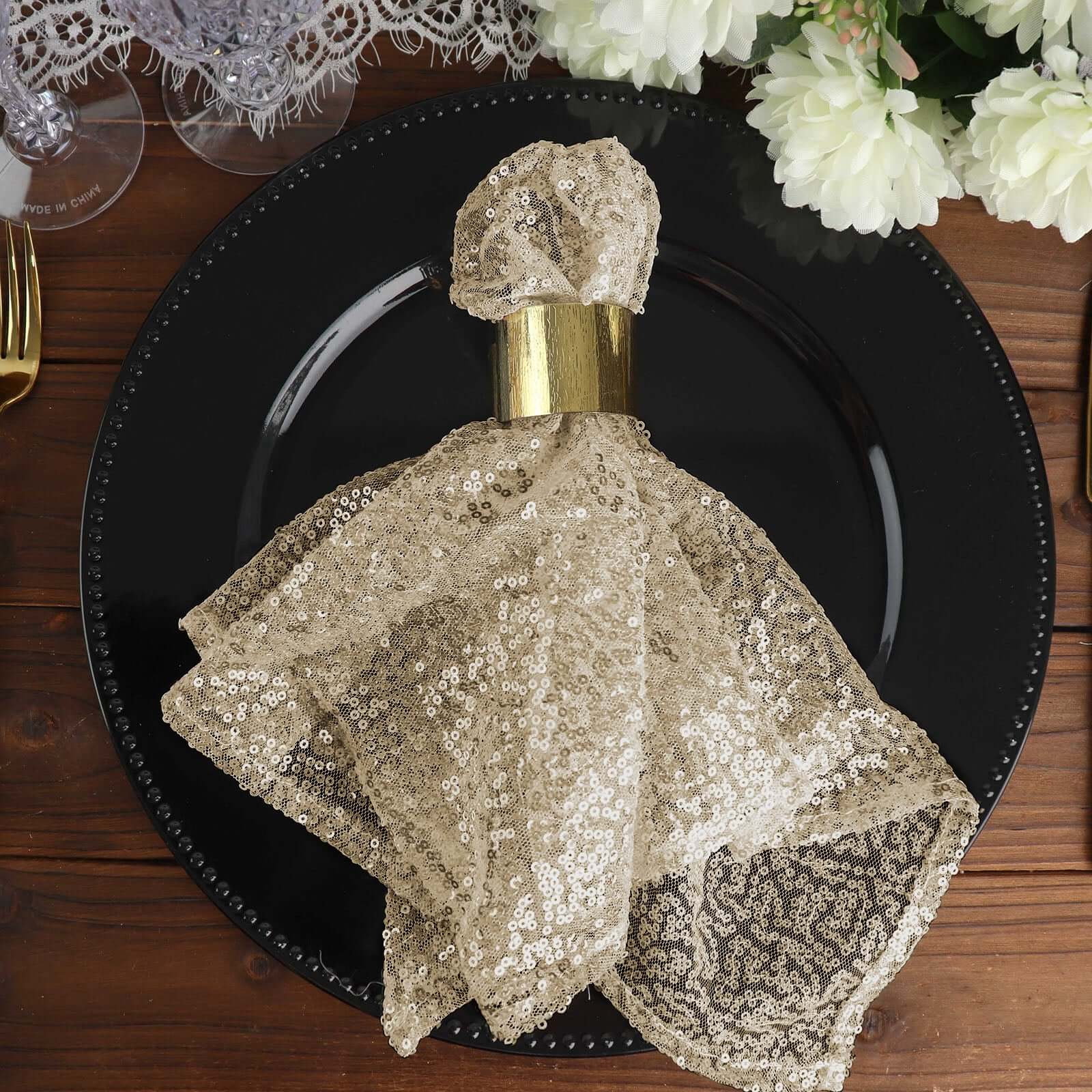 Sequin 20"x20" Napkin Champagne - Shimmering Dinner Napkin - NestOCart