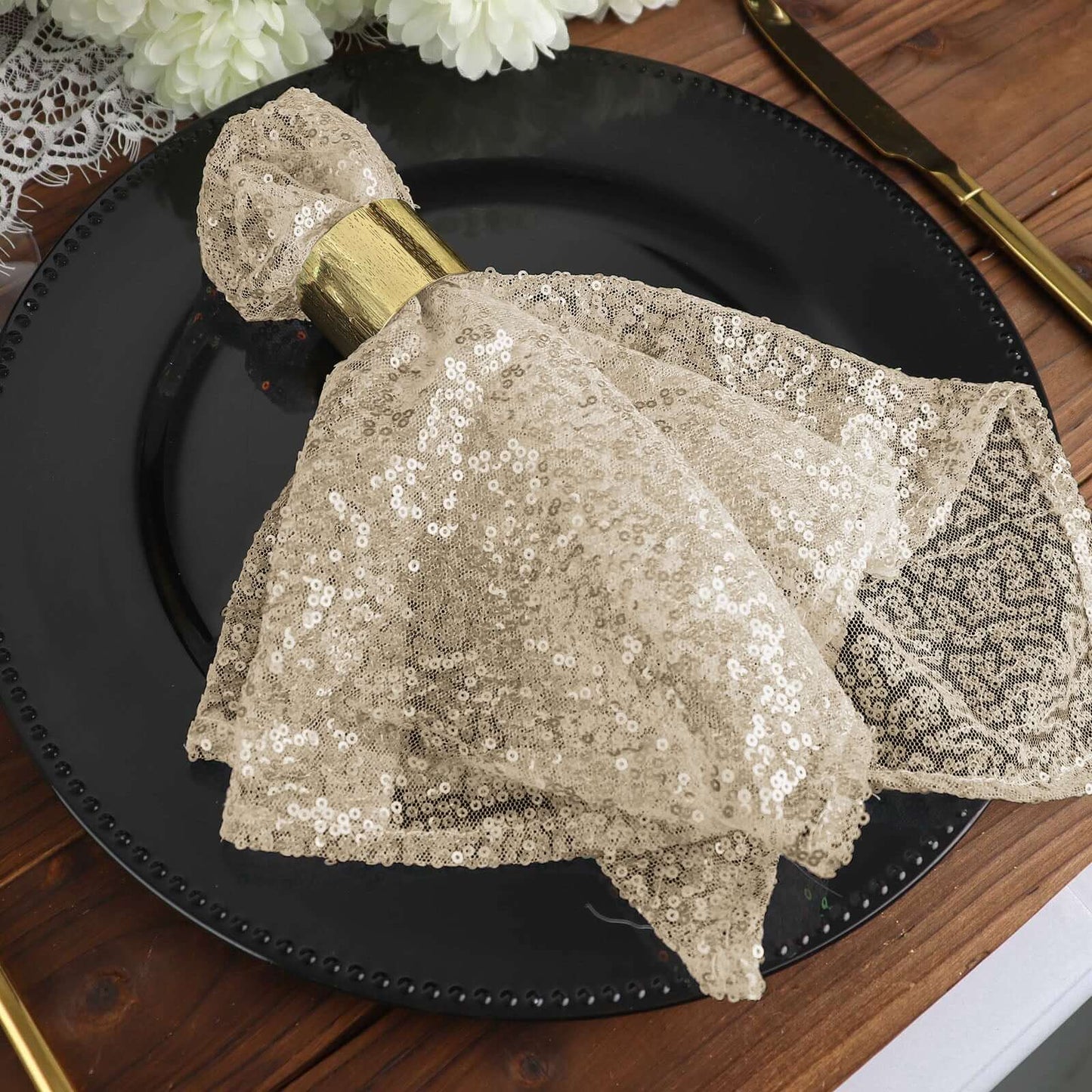 Sequin 20"x20" Napkin Champagne - Shimmering Dinner Napkin - NestOCart