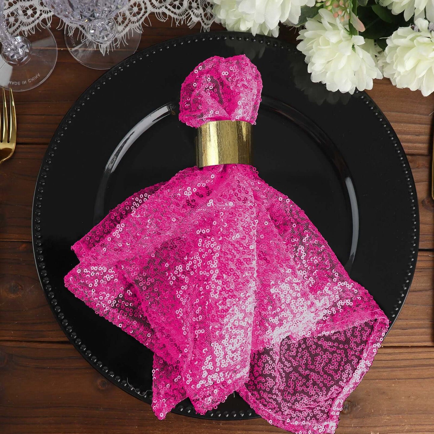 Sequin 20"x20" Napkin Fuchsia - Shimmering Dinner Napkin - NestOCart