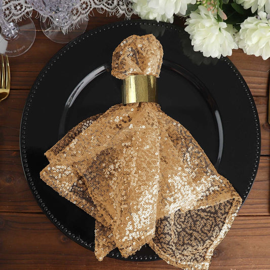 Sequin 20"x20" Napkin Gold - Shimmering Decorative Dinner Napkin for Weddings & Events - NestOCart