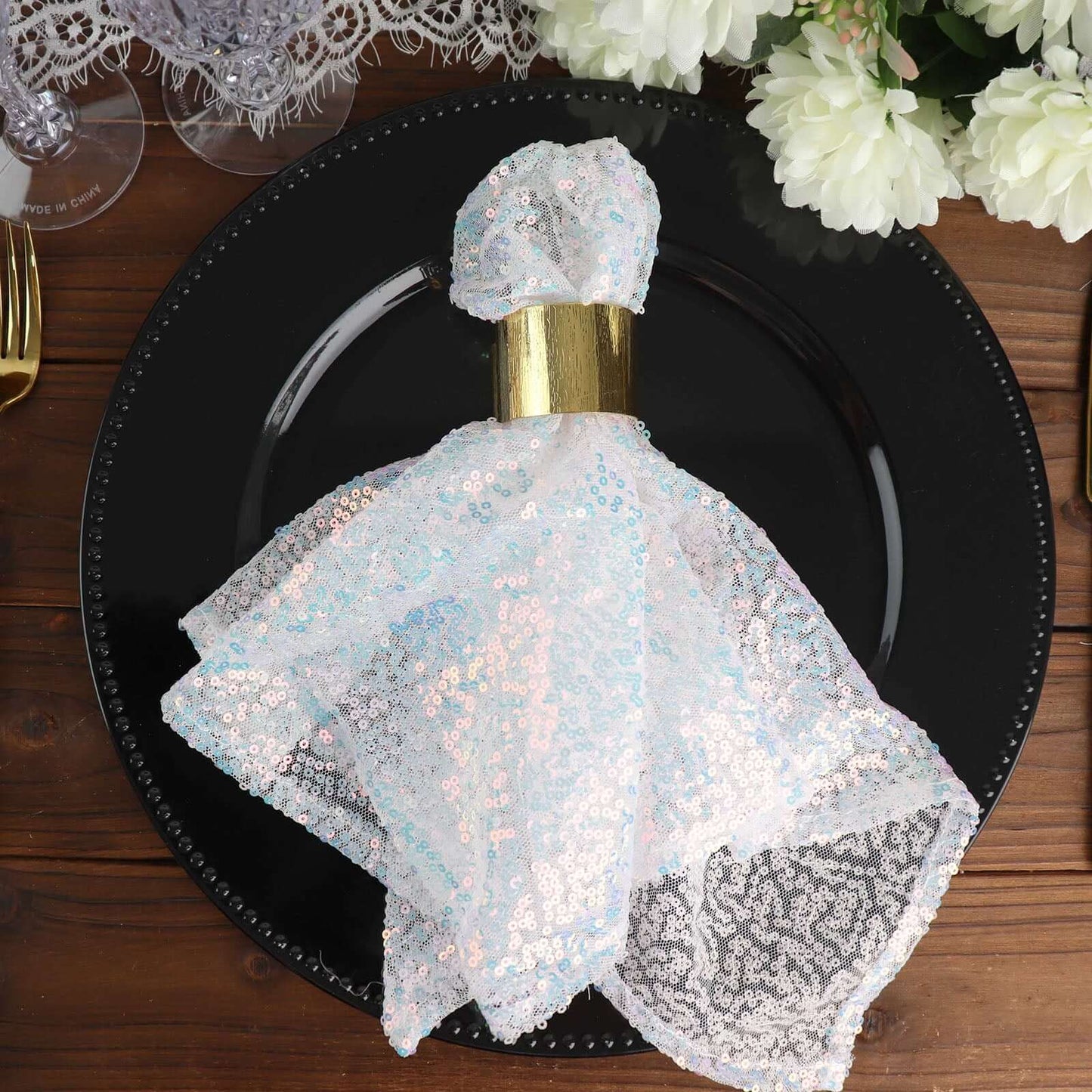 Sequin 20"x20" Napkin Iridescent Blue - Shimmering Dinner Napkin - Bell Racket Store
