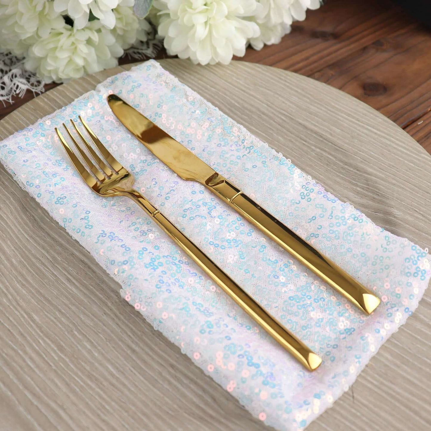 Sequin 20"x20" Napkin Iridescent Blue - Shimmering Dinner Napkin - Bell Racket Store