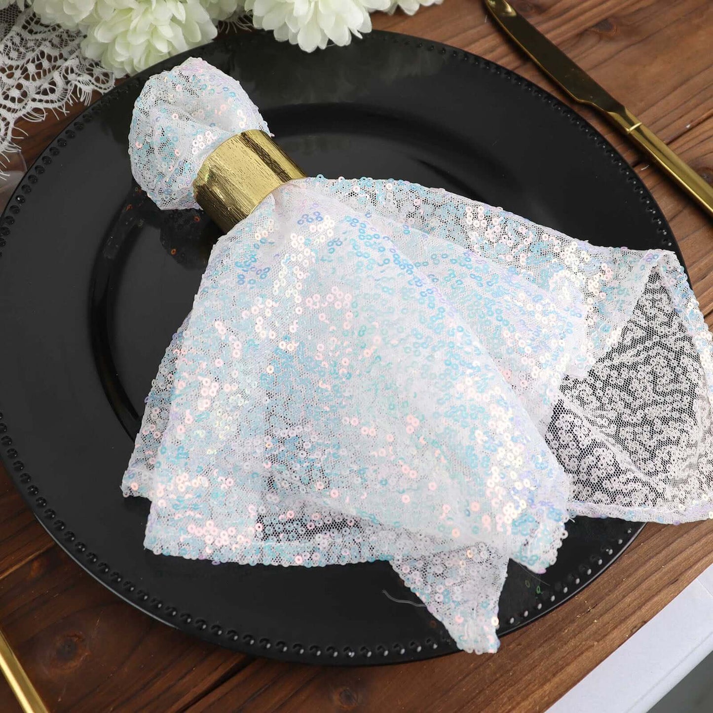 Sequin 20"x20" Napkin Iridescent Blue - Shimmering Dinner Napkin - Bell Racket Store