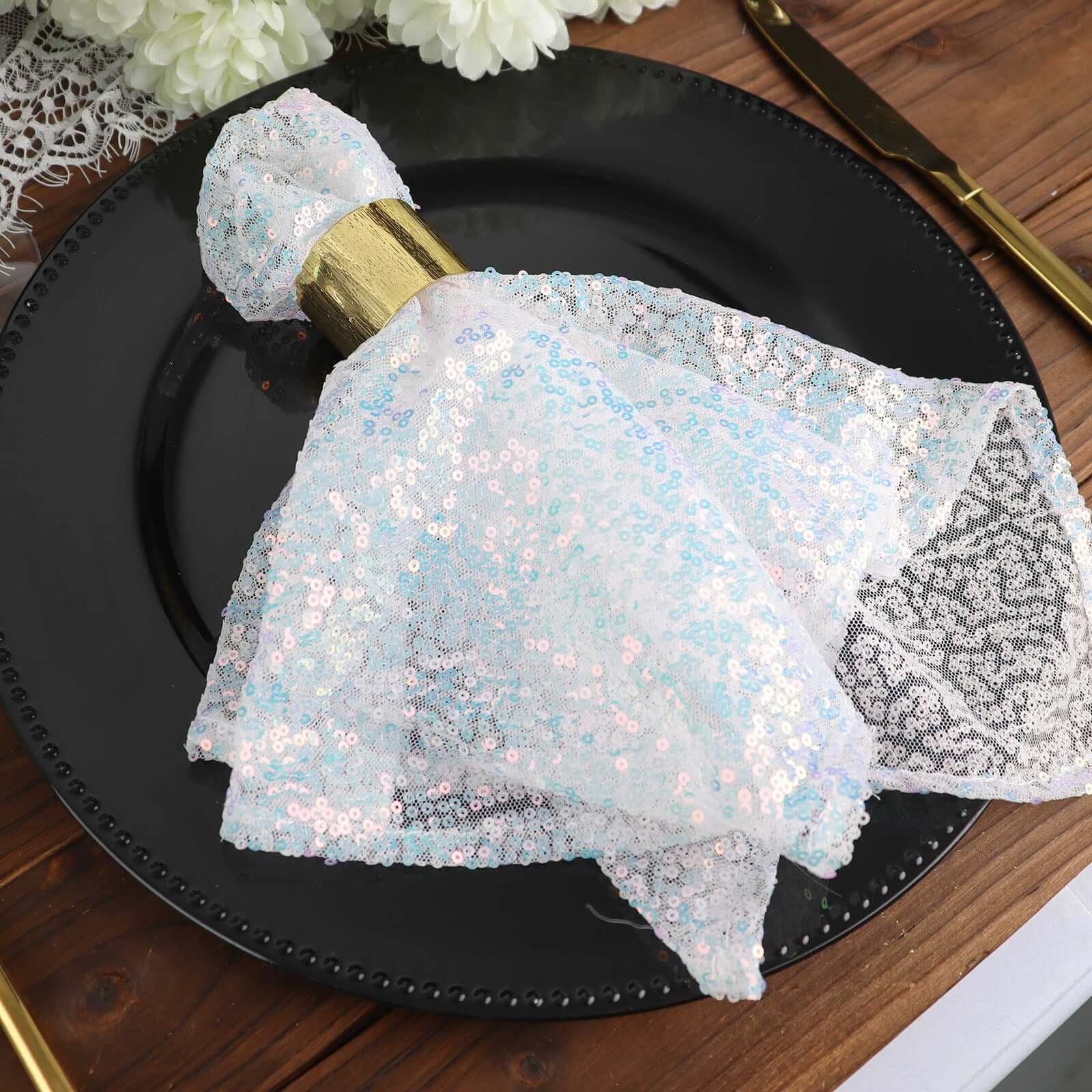 Sequin 20"x20" Napkin Iridescent Blue - Shimmering Dinner Napkin - Bell Racket Store