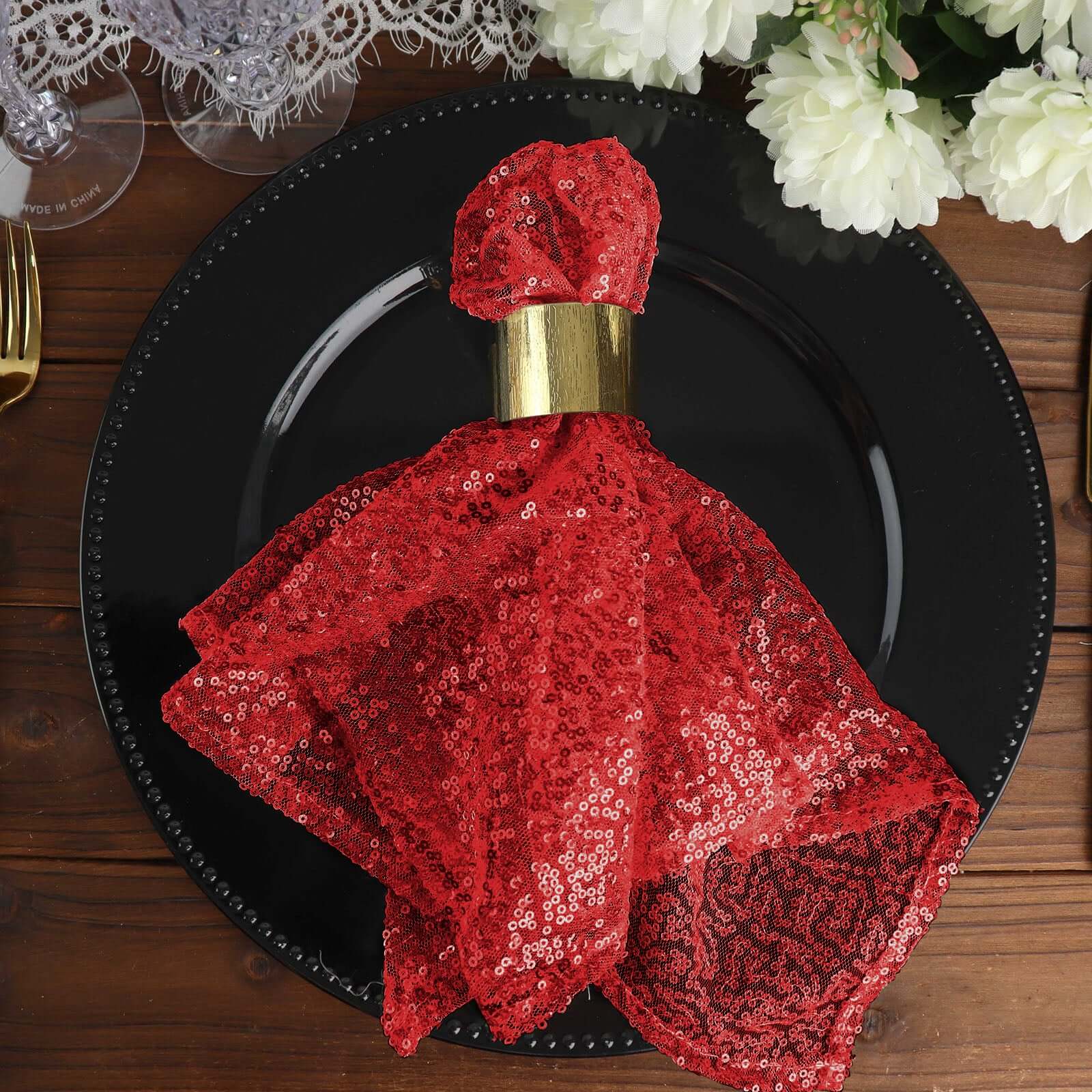 Sequin 20"x20" Napkin Red - Shimmering Dinner Napkin