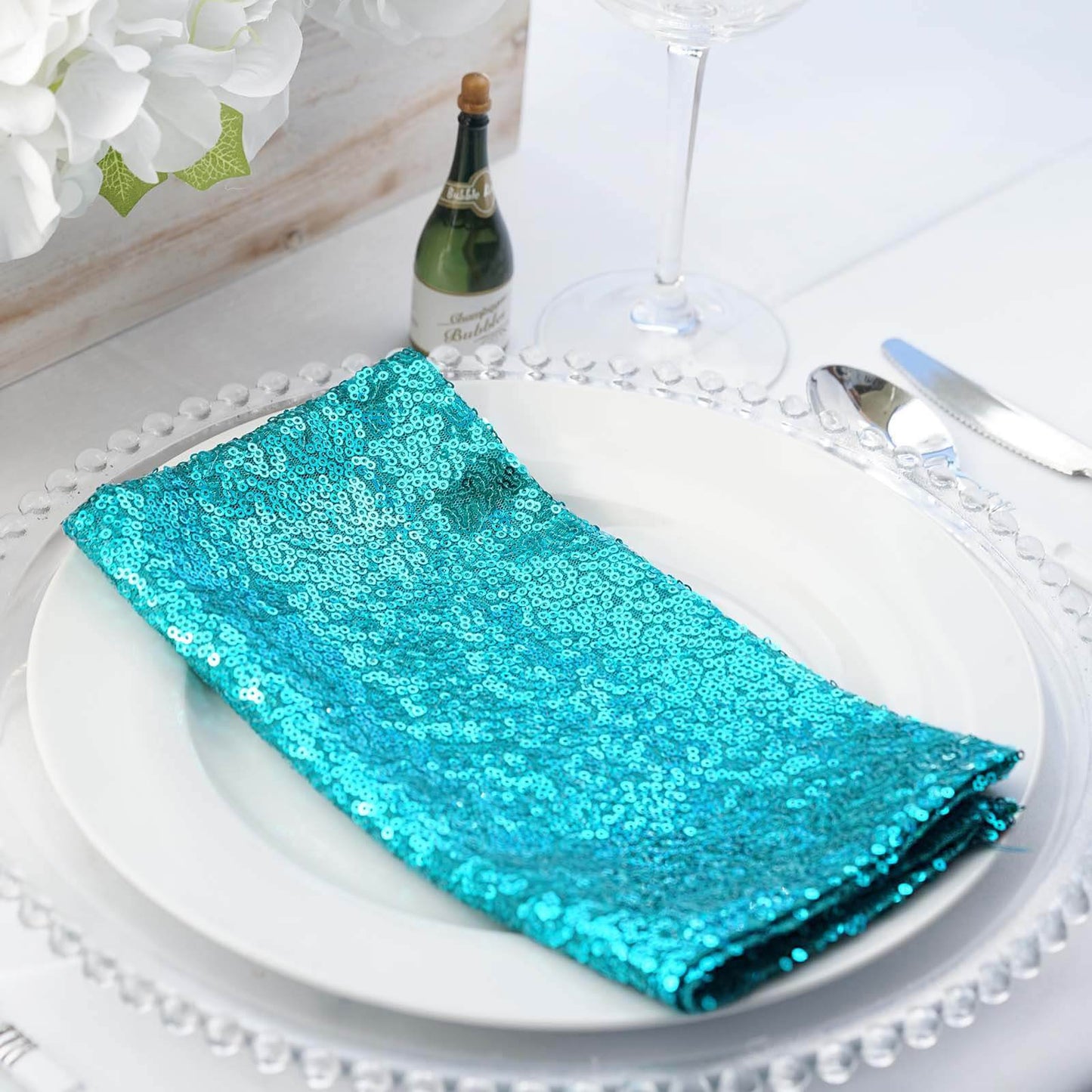 Sequin 20"x20" Napkin Turquoise - Shimmering Dinner Napkin - NestOCart