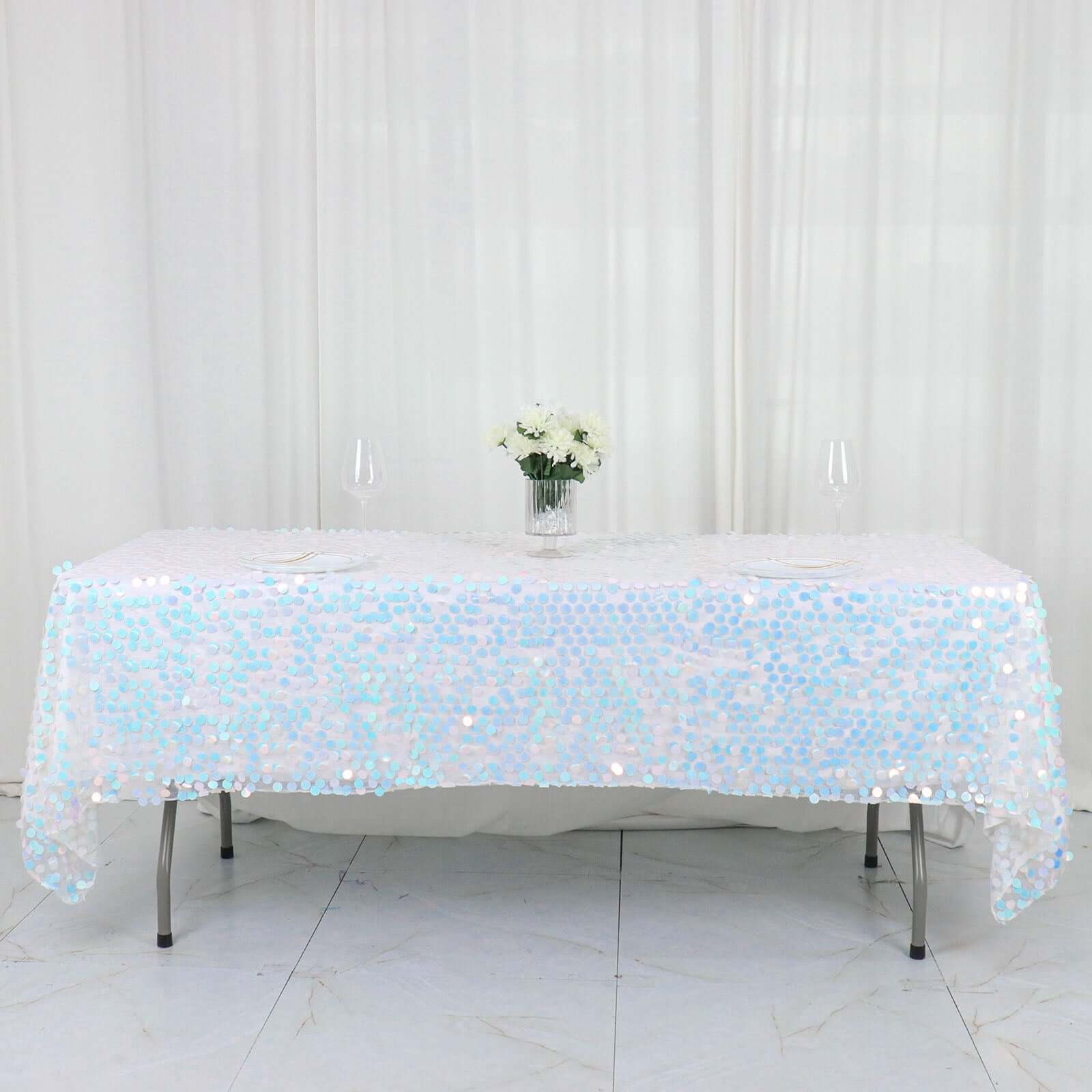 Sequin 60"x102" Rectangle Tablecloth Iridescent Blue - Big Payette Design for Modern Gatherings - Bell Racket Store