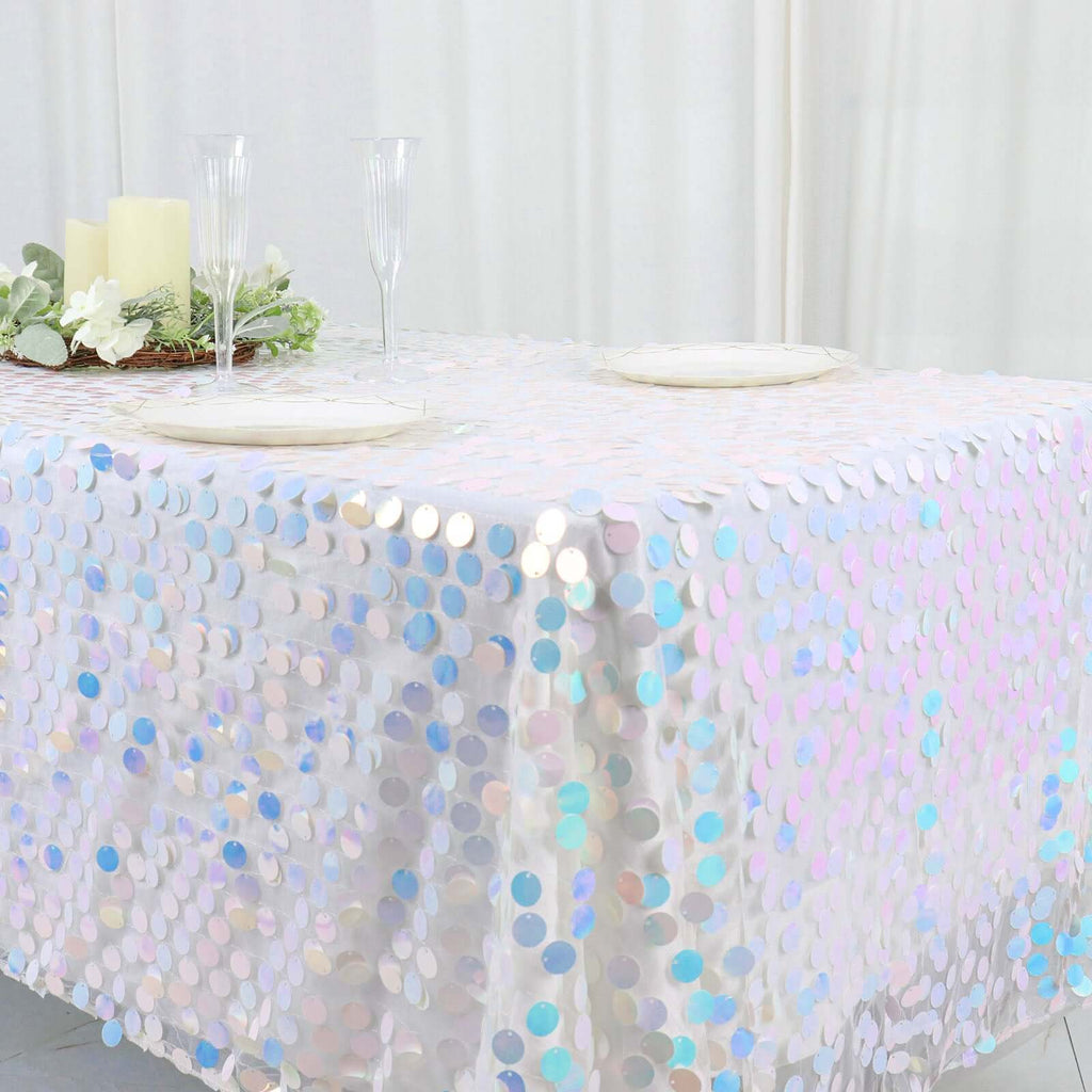 Sequin 60"x102" Rectangle Tablecloth Iridescent Blue - Big Payette Design for Modern Gatherings - Bell Racket Store