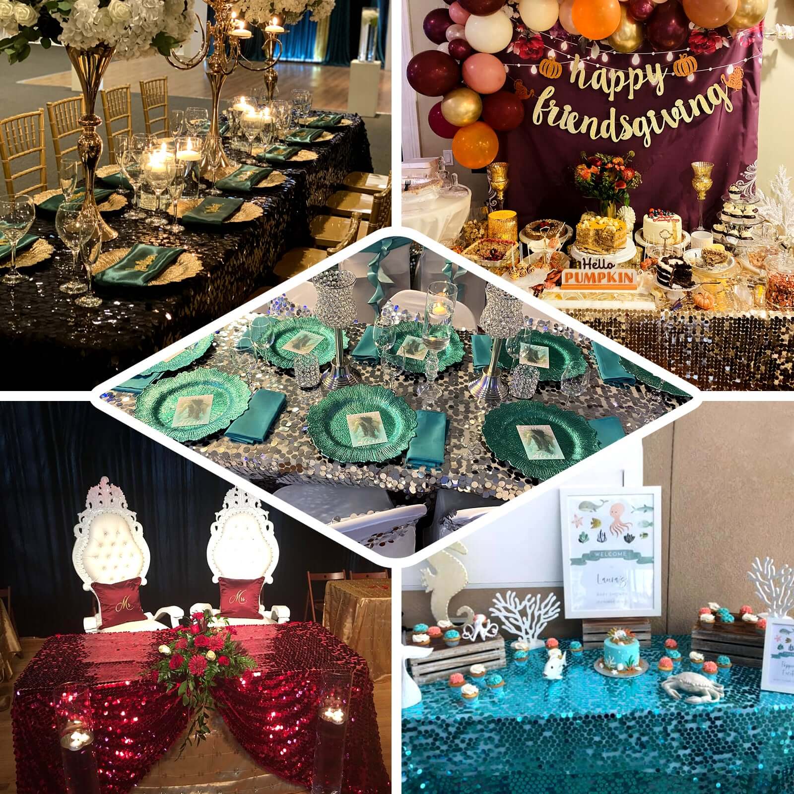 Sequin 60"x102" Rectangle Tablecloth Iridescent Blue - Big Payette Design for Modern Gatherings - Bell Racket Store