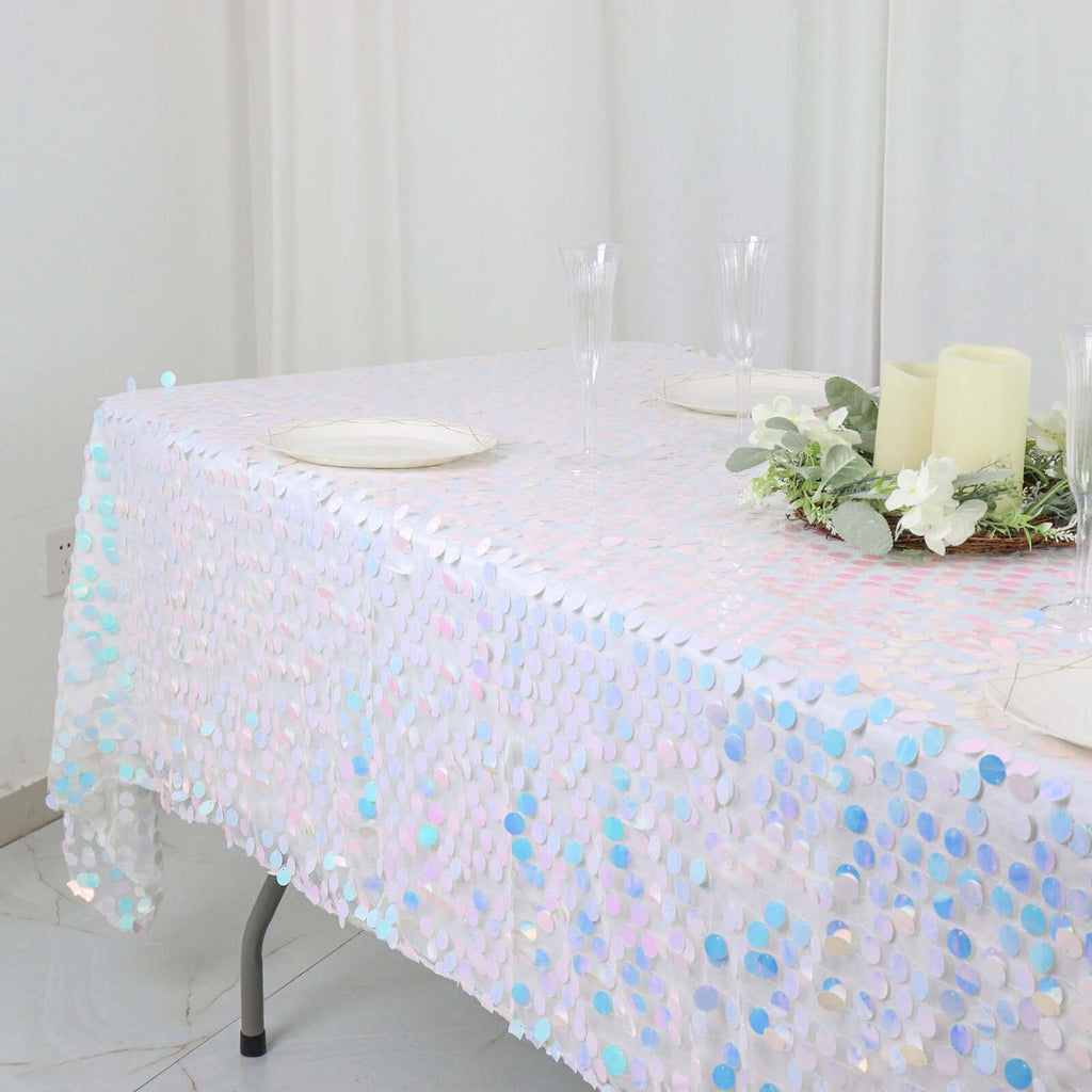 Sequin 60"x102" Rectangle Tablecloth Iridescent Blue - Big Payette Design for Modern Gatherings - Bell Racket Store