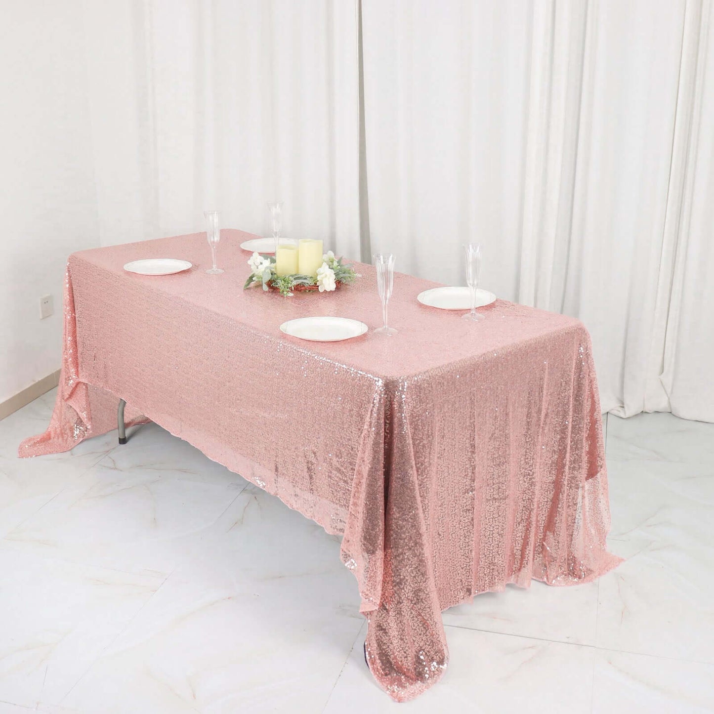 Sequin 60"x126" Rectangle Tablecloth Rose Gold - Glittering Finish Table Cover - NestOCart