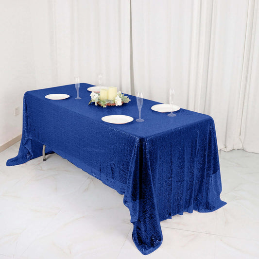 Sequin 60"x126" Rectangle Tablecloth Royal Blue - Glittering Finish Table Cover - NestOCart