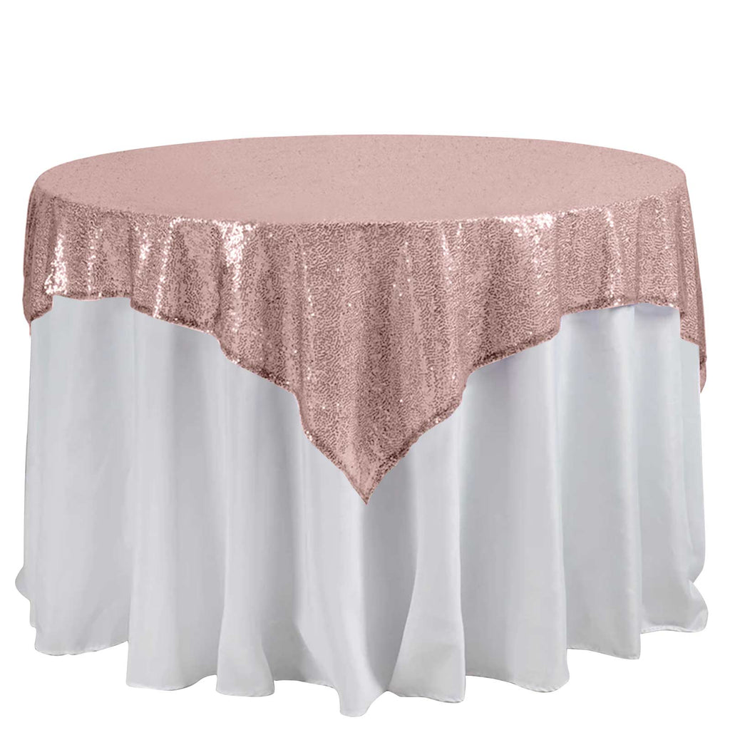 Sequin 60"x60" Table Overlay Square Tablecloth Blush - Luxe Wedding Table Topper