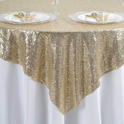 Sequin 60"x60" Table Overlay Square Tablecloth Champagne - Luxe Wedding Table Topper - NestOCart