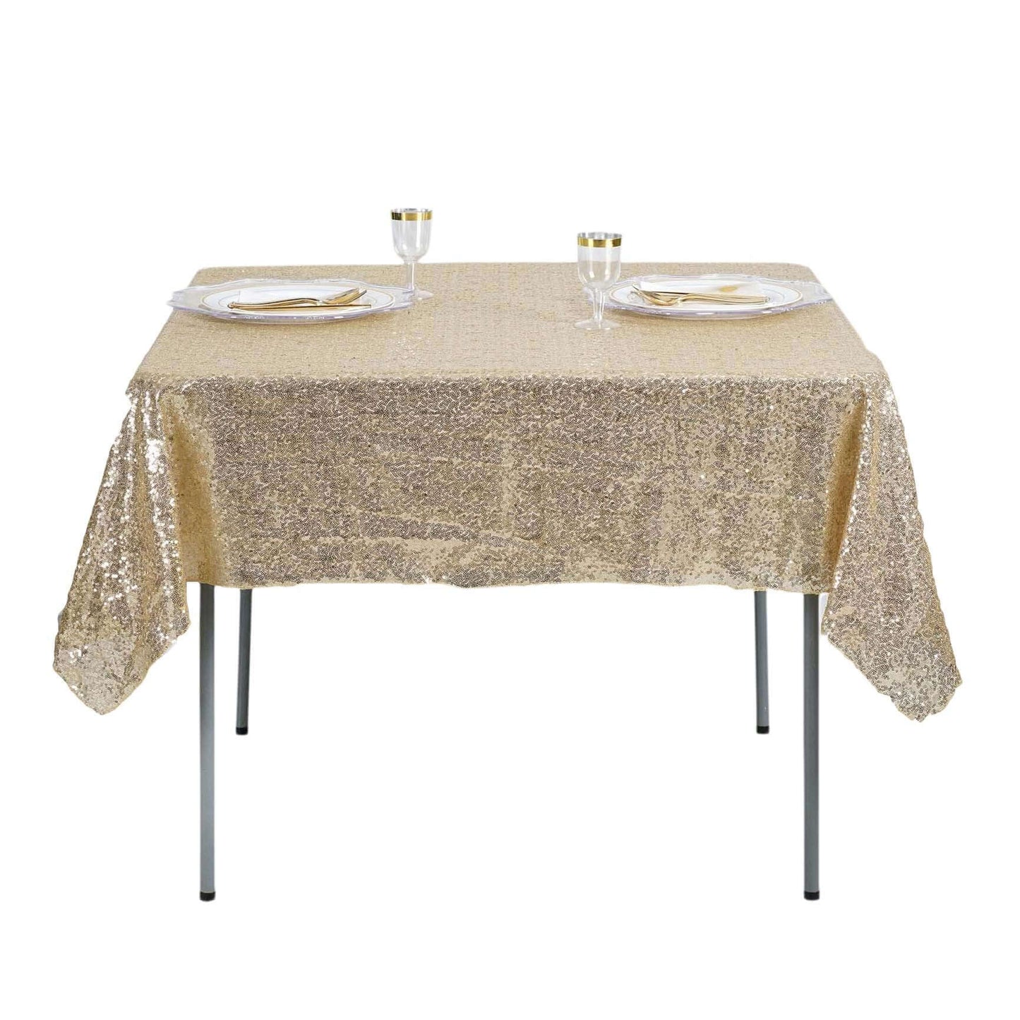 Sequin 60"x60" Table Overlay Square Tablecloth Champagne - Luxe Wedding Table Topper - NestOCart