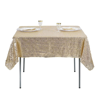 Sequin 60"x60" Table Overlay Square Tablecloth Champagne - Luxe Wedding Table Topper - NestOCart