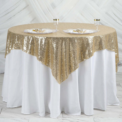 Sequin 60"x60" Table Overlay Square Tablecloth Champagne - Luxe Wedding Table Topper - NestOCart