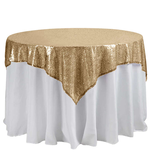 Sequin 60"x60" Table Overlay Square Tablecloth Gold - Luxe Wedding Table Topper - NestOCart