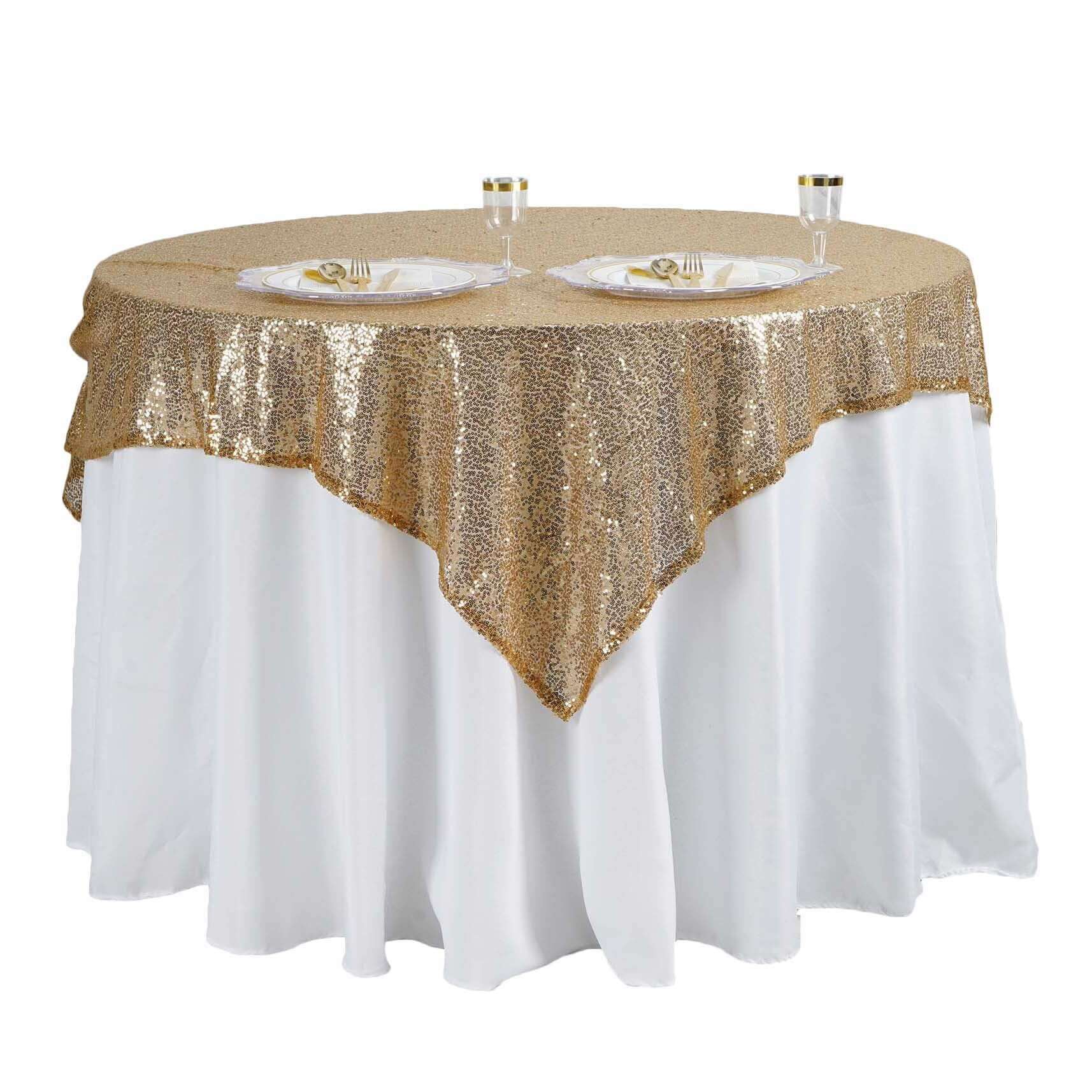 Sequin 60"x60" Table Overlay Square Tablecloth Gold - Luxe Wedding Table Topper - NestOCart