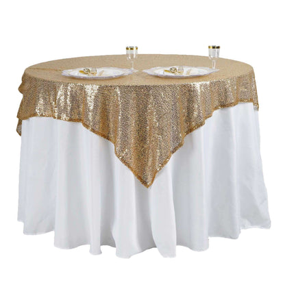 Sequin 60"x60" Table Overlay Square Tablecloth Gold - Luxe Wedding Table Topper - NestOCart