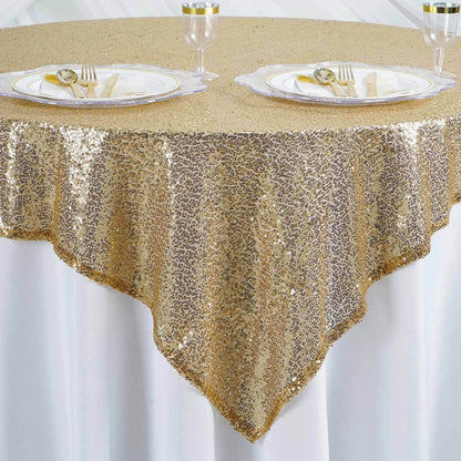 Sequin 60"x60" Table Overlay Square Tablecloth Gold - Luxe Wedding Table Topper - NestOCart