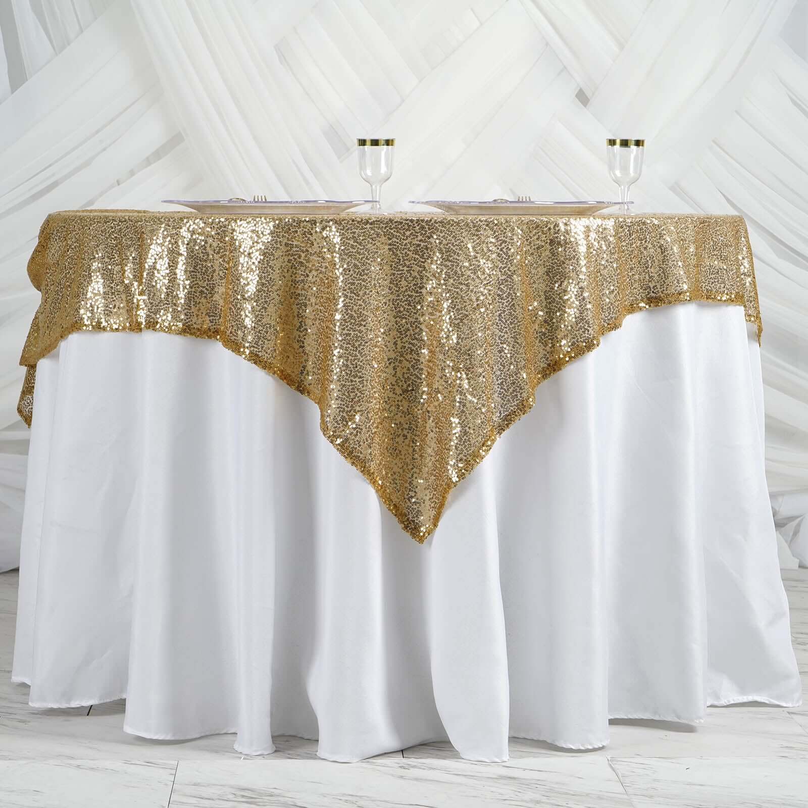 Sequin 60"x60" Table Overlay Square Tablecloth Gold - Luxe Wedding Table Topper - NestOCart