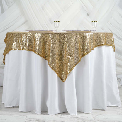 Sequin 60"x60" Table Overlay Square Tablecloth Gold - Luxe Wedding Table Topper - NestOCart