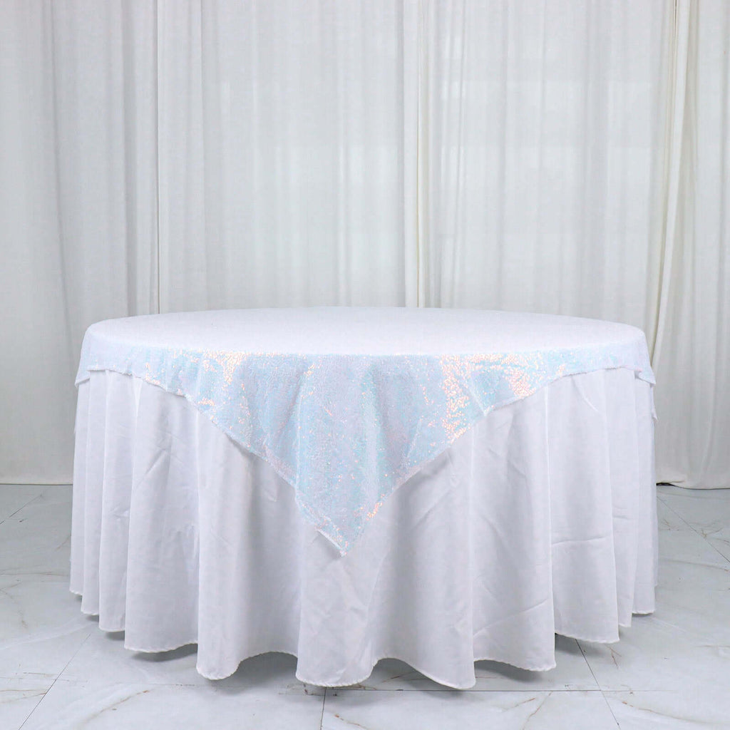 Sequin 60"x60" Table Overlay Square Tablecloth Iridescent Blue - Luxe Wedding Table Topper - Bell Racket Store