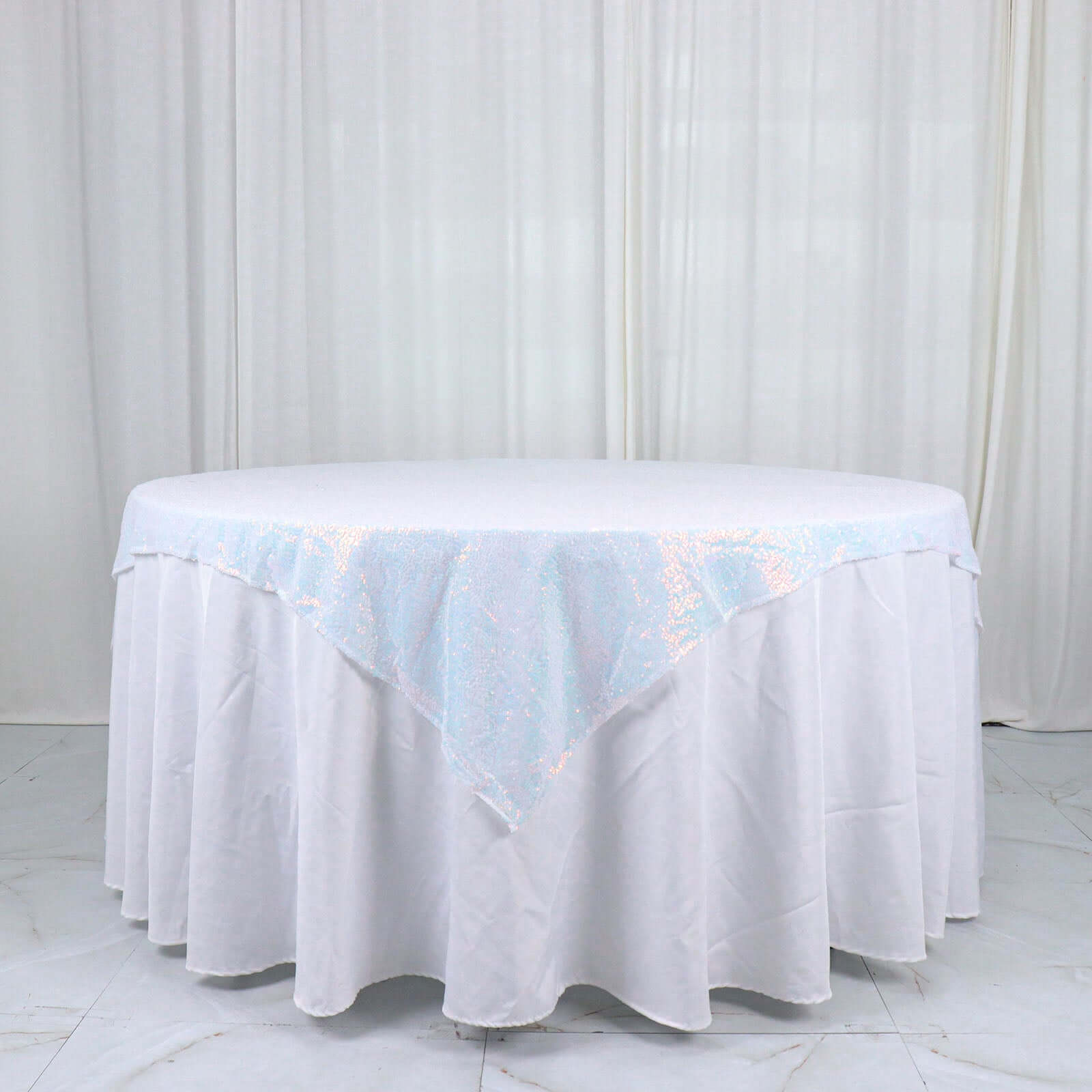 Sequin 60"x60" Table Overlay Square Tablecloth Iridescent Blue - Luxe Wedding Table Topper - Bell Racket Store