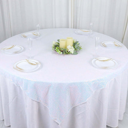 Sequin 60"x60" Table Overlay Square Tablecloth Iridescent Blue - Luxe Wedding Table Topper - Bell Racket Store