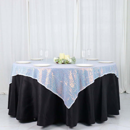Sequin 60"x60" Table Overlay Square Tablecloth Iridescent Blue - Luxe Wedding Table Topper - Bell Racket Store