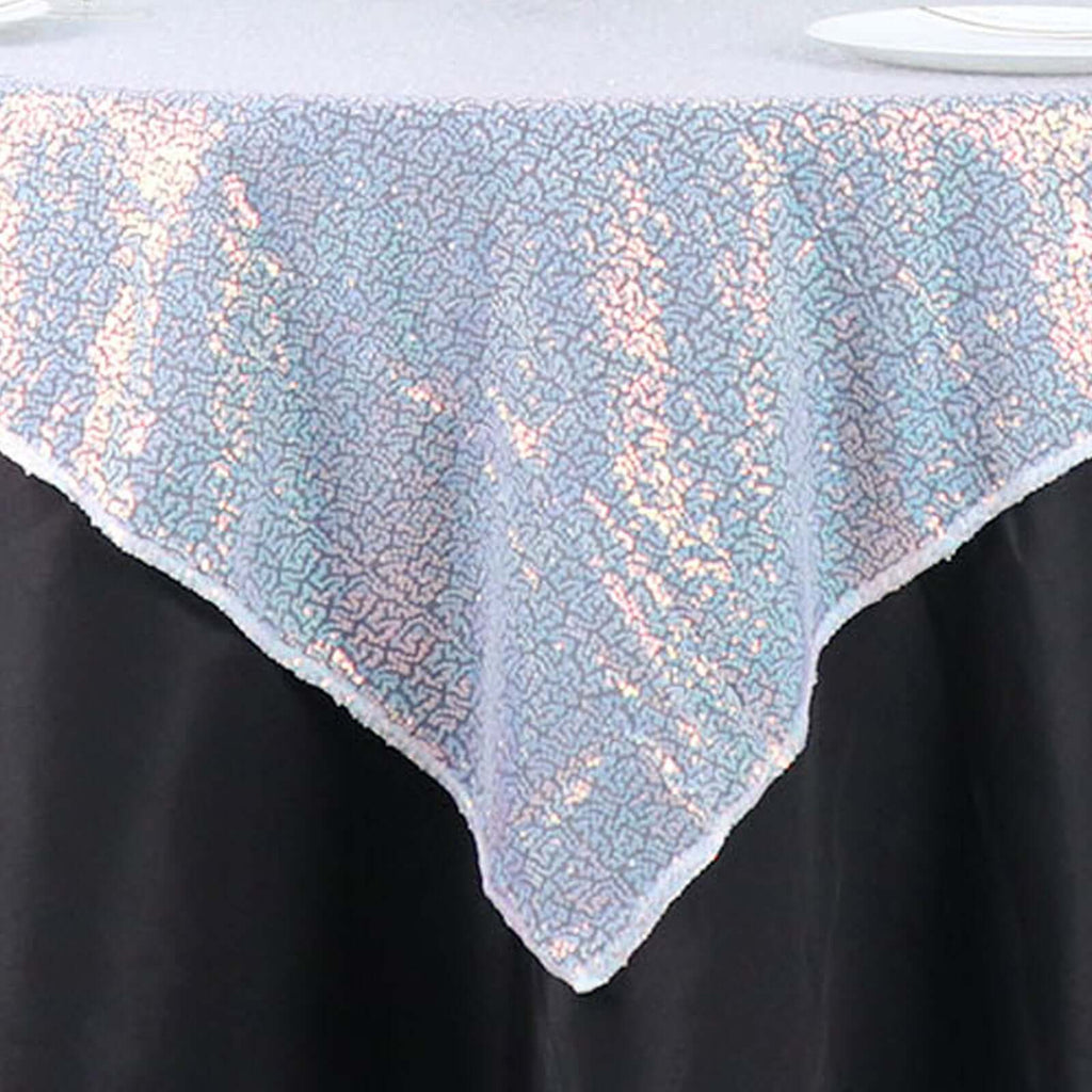 Sequin 60"x60" Table Overlay Square Tablecloth Iridescent Blue - Luxe Wedding Table Topper - Bell Racket Store